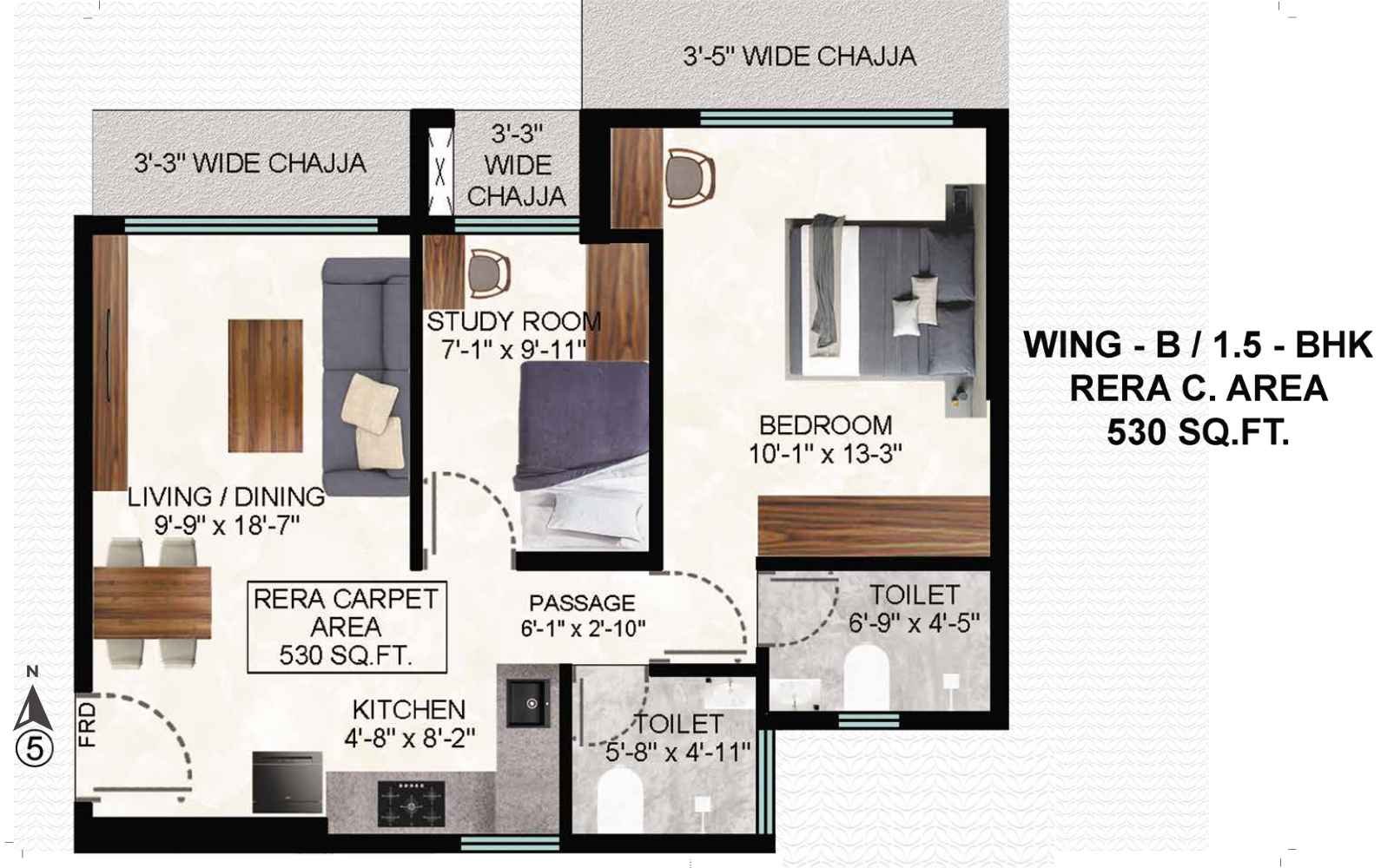 Shreeji-Green-Origin-Floor-Plan-1.5-BHK-530-sqft