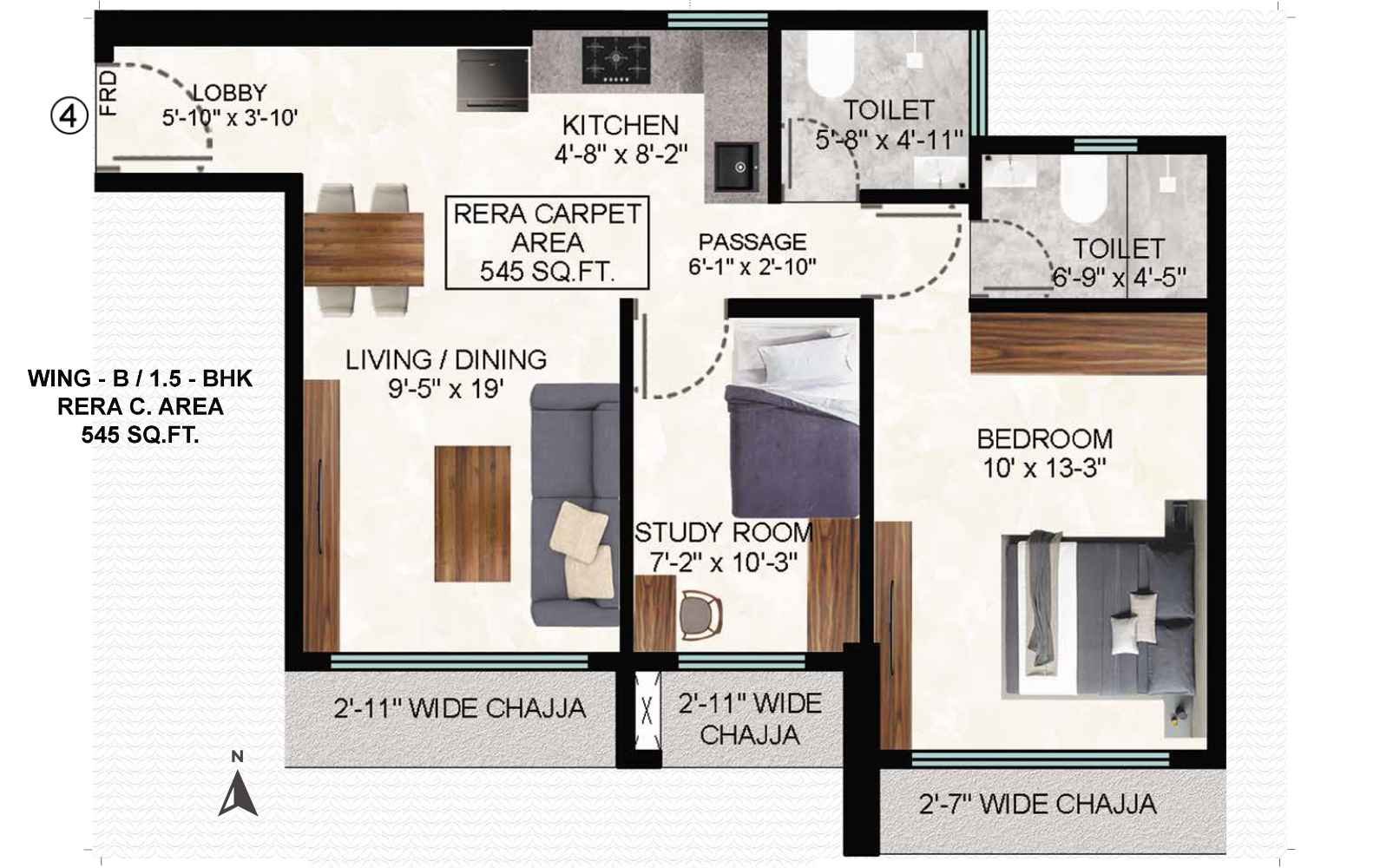 Shreeji-Green-Origin-Floor-Plan-1.5-BHK-545-sqft