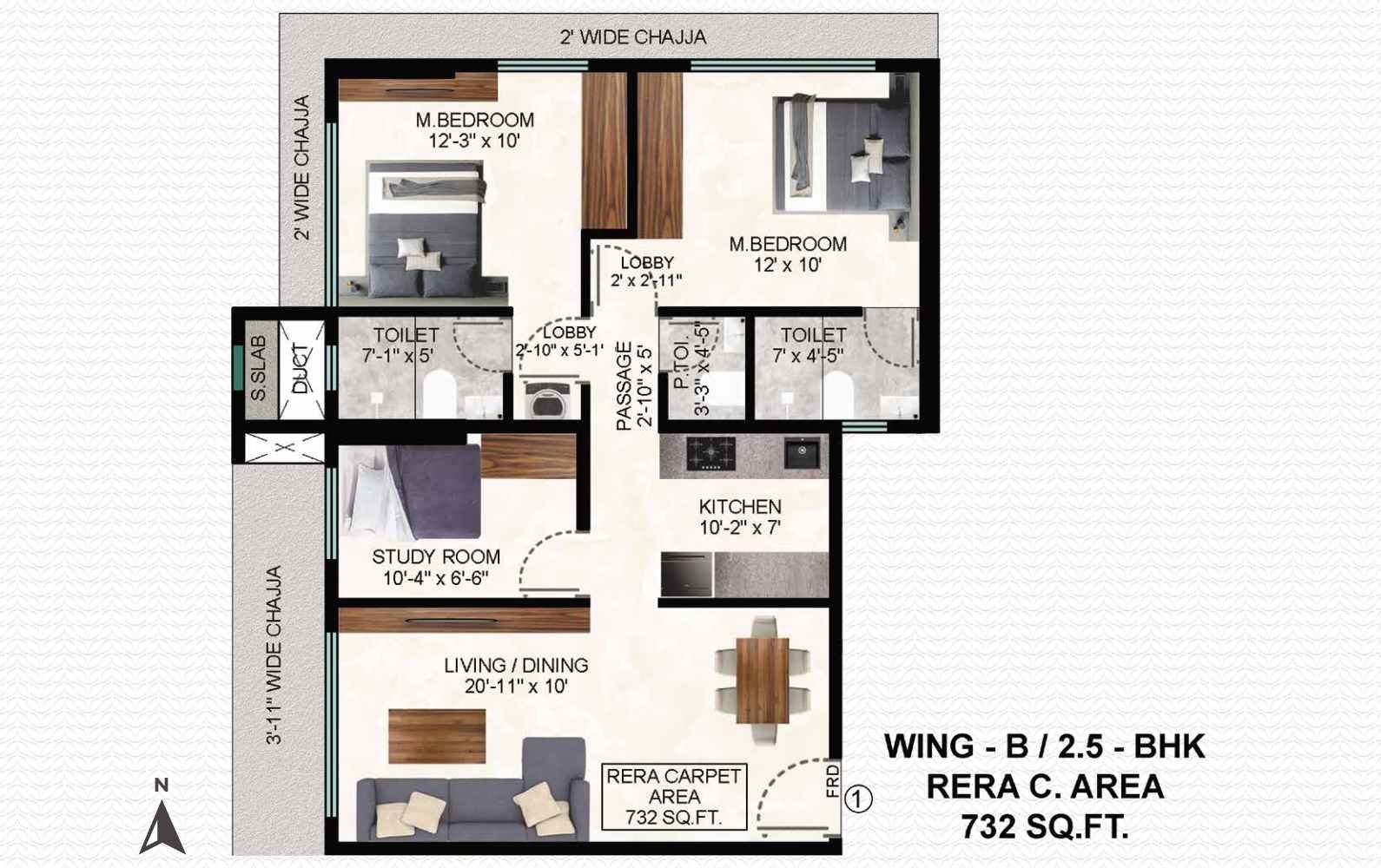 Shreeji-Green-Origin-Floor-Plan-2.5-BHK-732-sqft